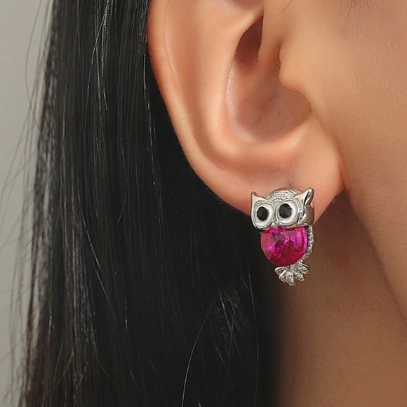 🦉 Awesome Large Rhinestone Owl Bird Stud Earrings 🦉 - Picture 1 of 3